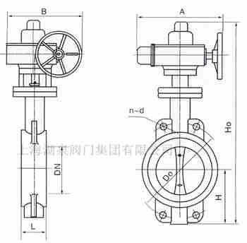 對夾式電動蝶閥外形尺寸，安裝圖